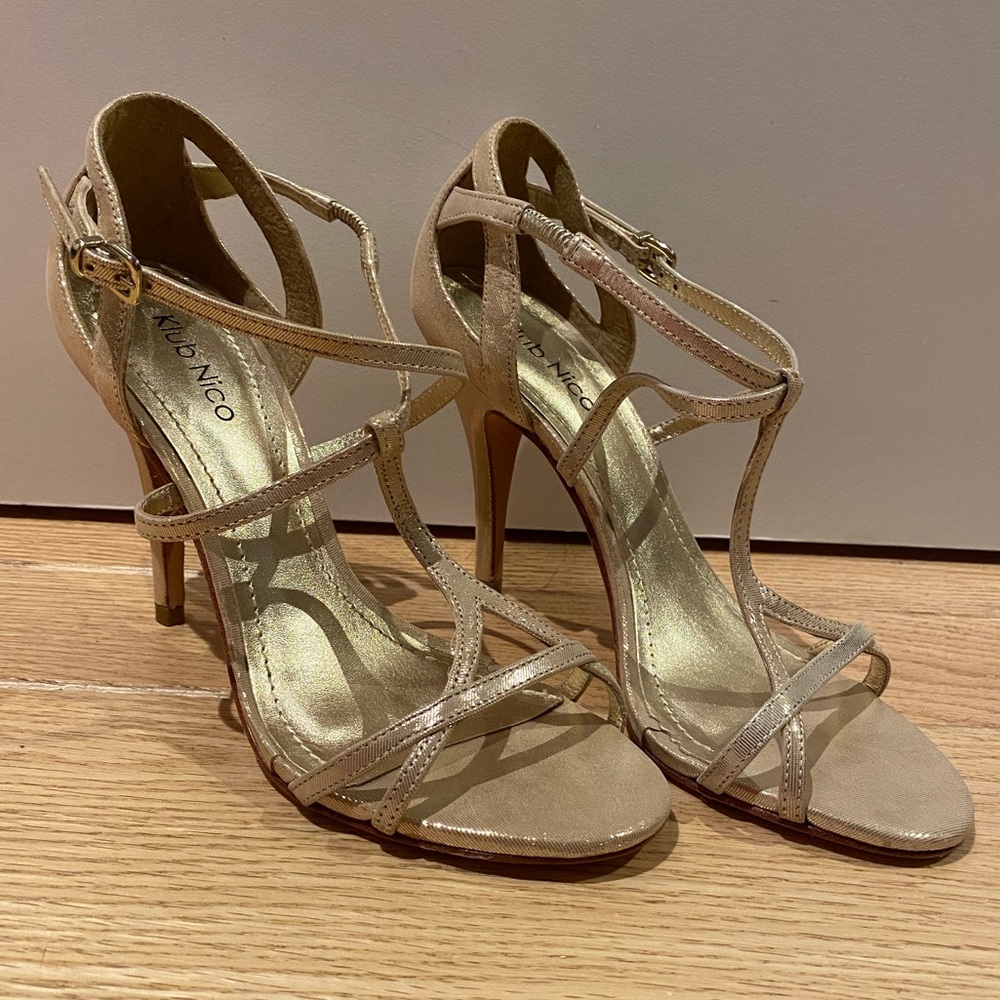 Anthropologie Klub Nico Gold Stiletto Heels - NEW